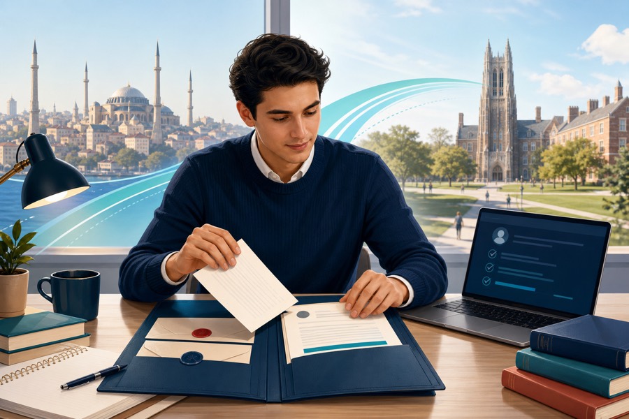 Fulbright bursu başvuru belgelerini hazırlayan öğrenci